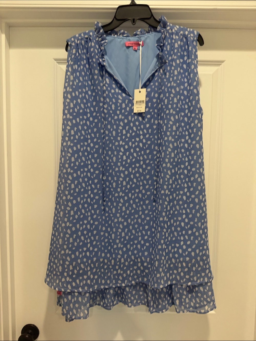 Blue Printed Sleeveless Ruffle Neck Tunic/top/dress